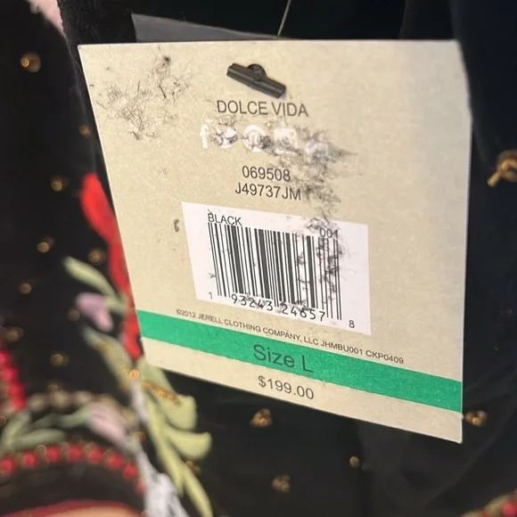 John Mark Black Velvet Jacket with Floral Embroidery. Size L. NWT - Picture 7 of 14